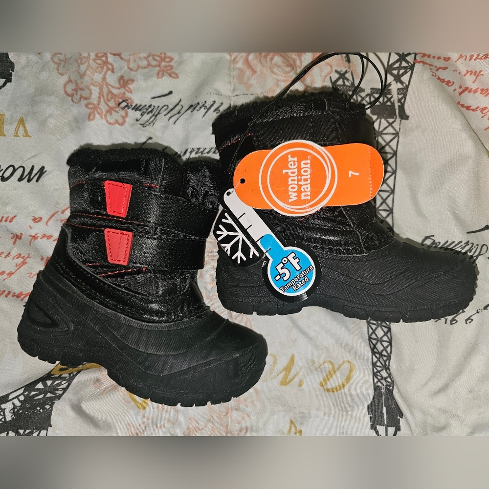 Wonder Nation Black Boots with Red Stitching